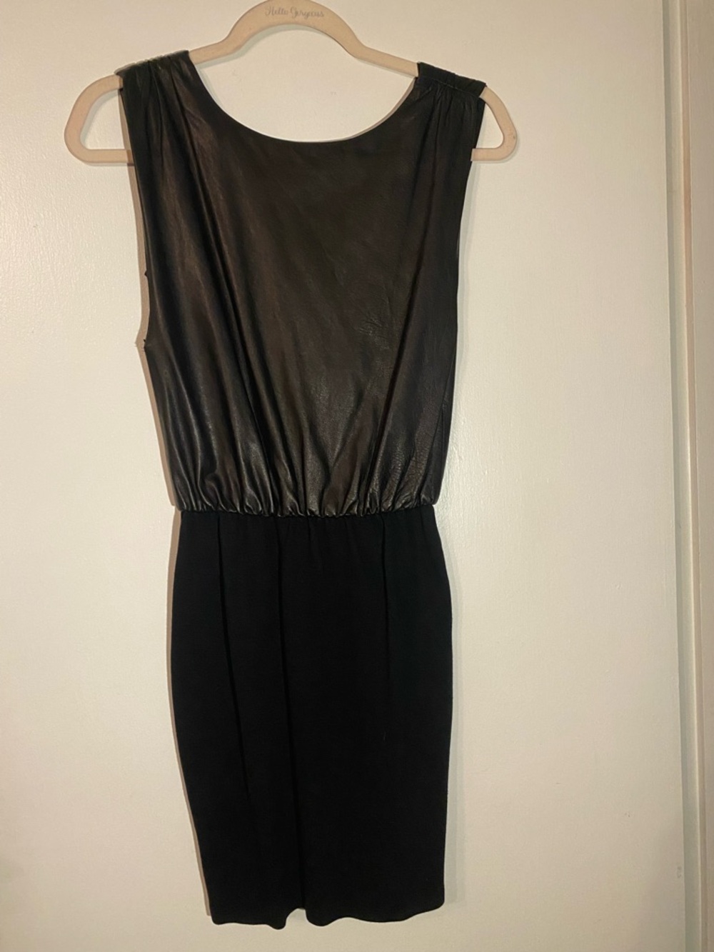 Alice + Olivia Black Sleeveless lambskin Leather Top Midi Dress